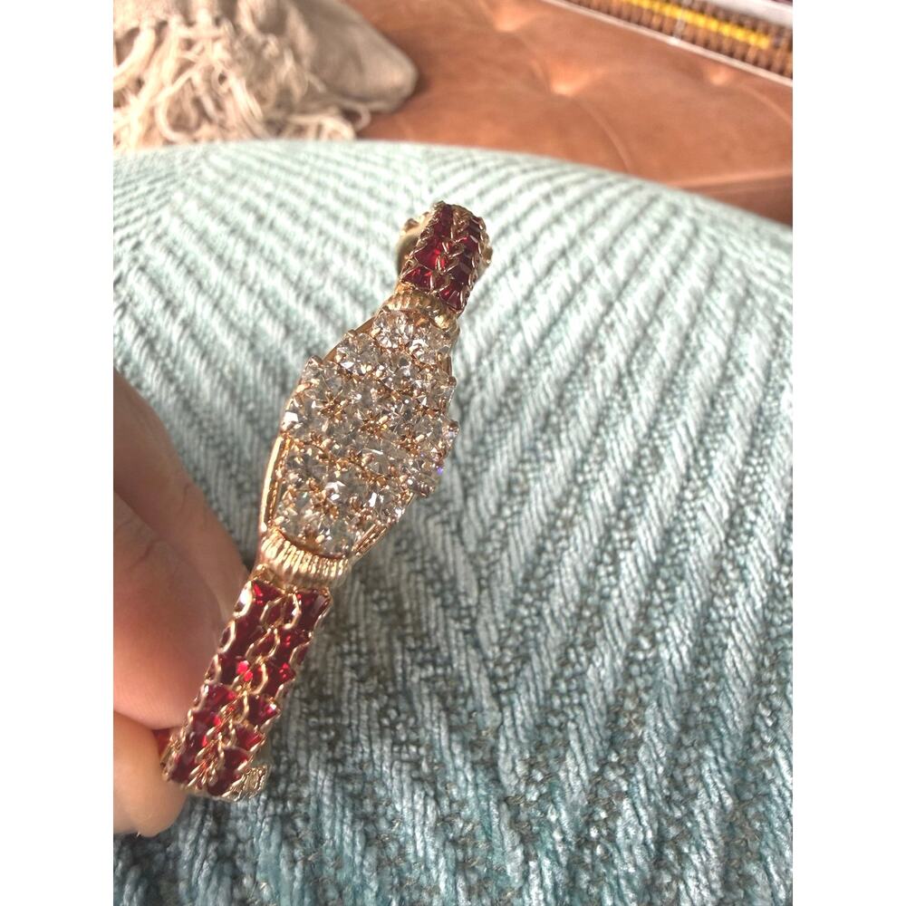 Vintage Gold, Diamond, and Ruby Cluster Bangle Bracelet